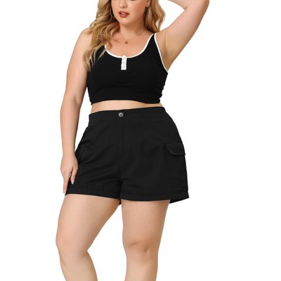 Boohoo Plus Elastic Waist Cargo Shorts in Black Womens Clothing Shorts Cargo shorts 
