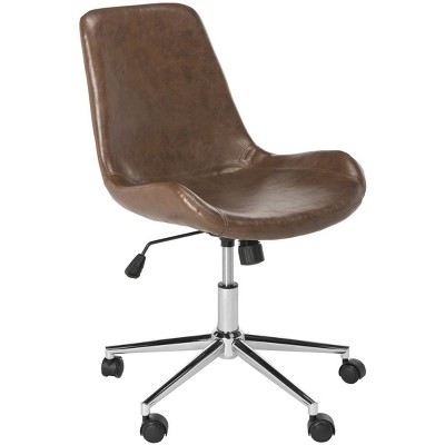 Fletcher Transitional Swivel Task Chair in Brown Leather with Chrome Base