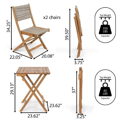 Beige and Teak Brown Acacia Wood Outdoor Folding Bistro Set