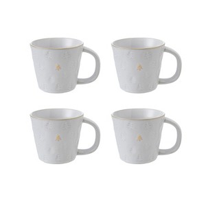 Storied Home 10-Ounce Debossed Stoneware Mug with Trees and Gold Electroplating in Reactive Glaze, White, Set of 4 - 1 of 1