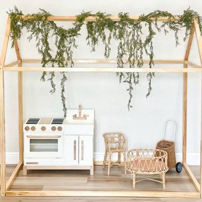 Natural Cedar Montessori House Bed Frame for Toddlers