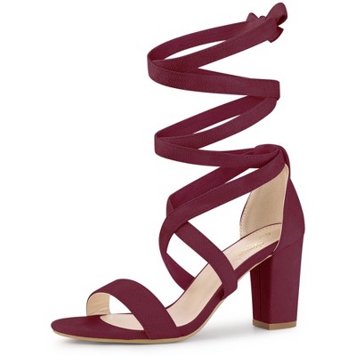 Perphy Women's Crisscross Lace Up Mid Block Heels Sandals