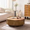 CLIHOME Modern Solid Wood Round Coffee Table Veneer Handcrafted Relief Tea Table with Sturdy Pedestal - 2 of 4