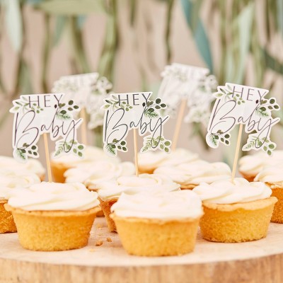 "Hey Baby" Botanical Cupcake Toppers
