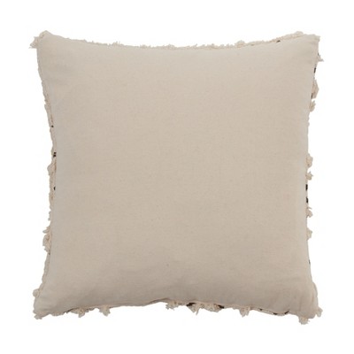 18" Beige and Black Cotton Tufted Block Print Throw Pillow