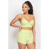 Slickblue Terry Bralette Top & Mini Shorts Set, Backless Tie Detail, Casual Summer Look, Lime, Cropped Fit, Size S-L - 3 of 4