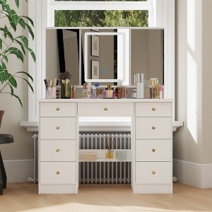 FUFU&GAGA LED Makeup Vanity with 9 Drawers Elegant Makeup Station - 1 of 4
