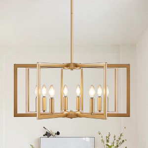 27" Modern Golden Geometric 8-Light Chandelier ¨C Industrial Metal Pendant Light Fixture for Living Room, Dining Room, or Kitchen (Bulb Not Included) - 1 of 4