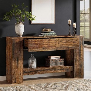 KTMBDW 55-Inch Console Table with 2 Drawers, 2-Tier Entryway Table with Storage for Living Room, Sofa Console Behind The Couch for Foyer,Hallway,Brown - 1 of 4