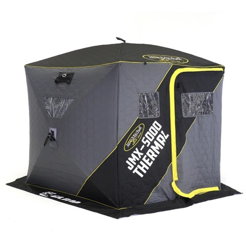 Clam 17485 Portable 6 Person 9 Foot Jason Mitchell X5000 Pop Up Ice Fishing  Angler Thermal Hub Shelter Tent With Anchor Straps And Carrying Bag : Target