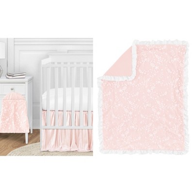 Image of Sweet Jojo Designs Girl Baby Crib Bedding Set - Lace Pink and White 4pc
