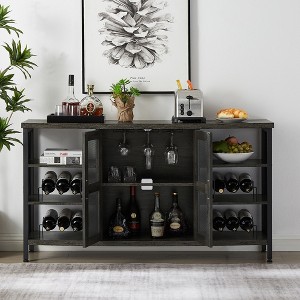 Wine Bar Cabinet for Liquor Glasses Industrial Coffee Cabinet with Wine Rack Sideboard Buffet Cabinet for Dinning Room Living Room Dark Gray - 1 of 4