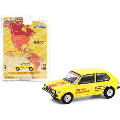 1974 Volkswagen Golf Mk1 "Pirelli" Yellow w/Red Stripe "Hartetest Alaska-Feuerland" Car #2 1/64 Diecast Model Car by Greenlight