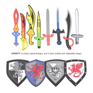 Pack of 12 Foam Swords and Shields Playset, Medieval Combat Ninja Warrior Weapons - 1 of 4