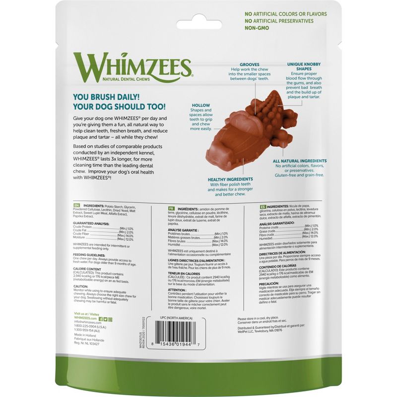 WHIMZEES by Wellness Gator Value Bag Large Dental Vegetable Dog Treats - 21.2oz, 3 of 7