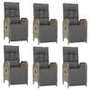vidaXL 7 Piece Patio Dining Set - Contemporary Outdoor Furniture Set with Reclining Garden Chairs, Acacia Wood Tabletop and Cushions, Gray Poly Rattan - 4 of 4