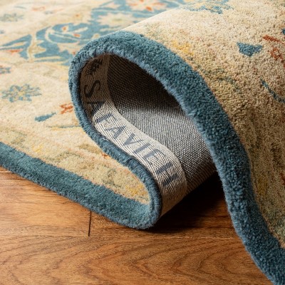 Handmade Tufted Blue Wool Rectangular Area Rug