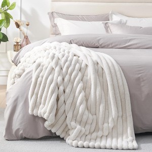 Amelie Home Soft Faux Fur Throw Blanket, Faux Rabbit Fur Striped Throw Blanket - 1 of 4