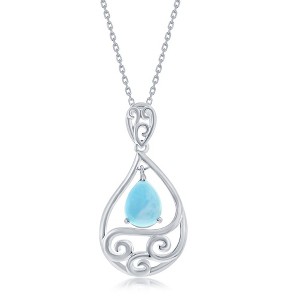 Caribbean Treasures Sterling Silver Dangling Pearshaped Larimar and Waves 18" Pendant Necklace - Blue - 1 of 2