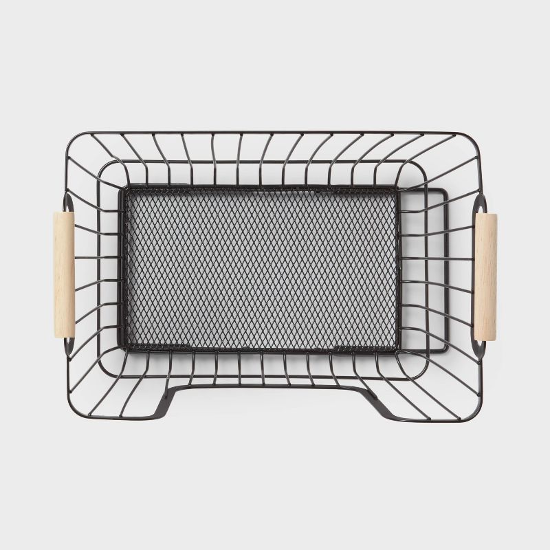 Metal Stackable Wire Pantry Basket with Rubber Wood Handle Black - Brightroom&#8482;, 4 of 6