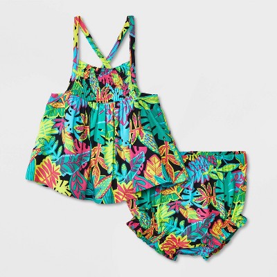 Image of Baby Girls' Challis Top & Bottom Set - Cat & Jack™ Green 3-6M