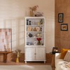 Wooakway 78" White Washed Vintage Display Cabinet with Glass Doors 3 Sided Glass Farmhouse Pantry Storage Hutch for Living Room Kitchen Office Hallway - 3 of 4