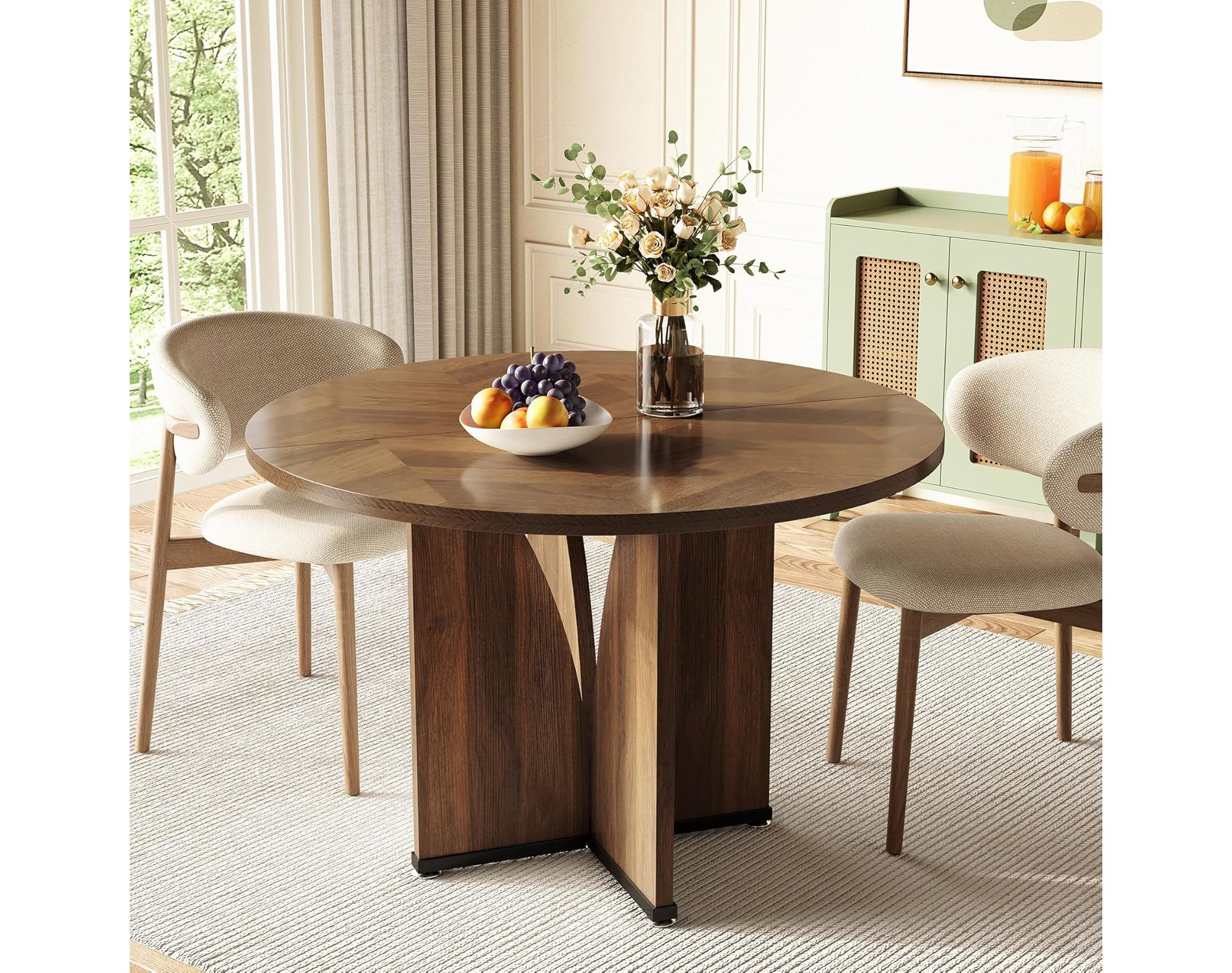 Lantine 39-Inch Round Dining Table for 4, Rustic Kitchen Table with X-Shaped Stable Pedestal, Dinner Table for Dining Room, Living Room