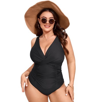Women's Plus Size Tummy Control Swimsuit One Piece Slimming Bathing Suit Halter Push Up V Neck Swimwear
