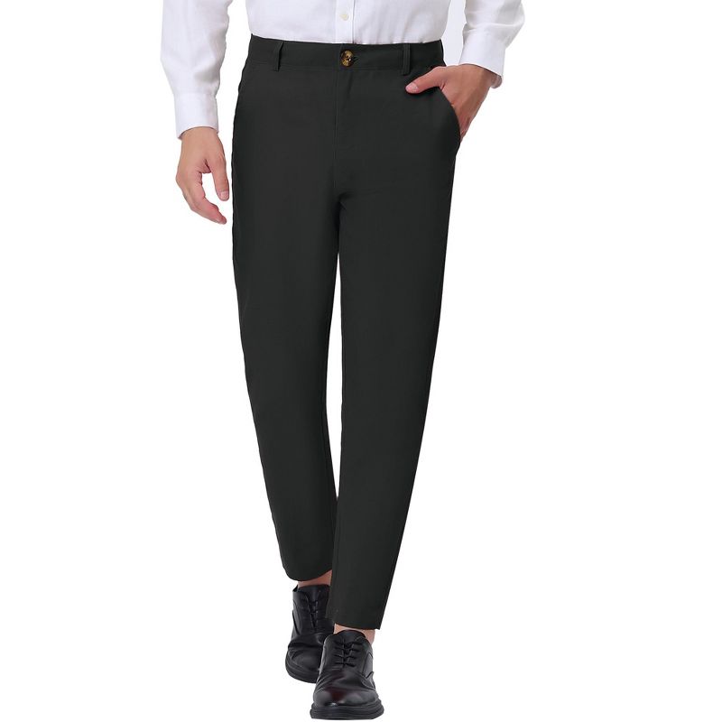 Lars Amadeus Men's Straight Fit Flat Front Chino Solid Color Dress Pants, 1 of 6