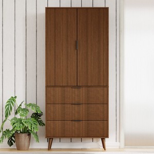 FONTOI Storage Cabinet, Organizers and Storage with Doors and Shelves,  Fluted Buffet Cabinet with 3-layer Partition, Walnut, 31.5*15.7*71 - 1 of 4