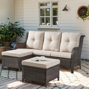 Gymojoy Outdoor 3-Seat Sofa PE Wicker Sofa Rattan Patio Sofa Couch For Garden - 1 of 4