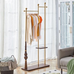 Kumasinova 70" Industrial Coat Rack Stand with 2-Layer Storage,Solid Wood and Stainless Steel Coat Racks,Heavy Duty Clothing Racks for Hanging Clothes - 1 of 4
