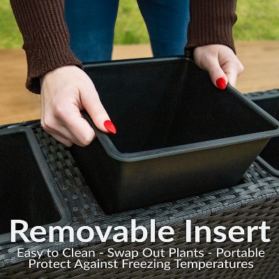 Large Black Polypropylene Wicker Planter Box with Steel Frame