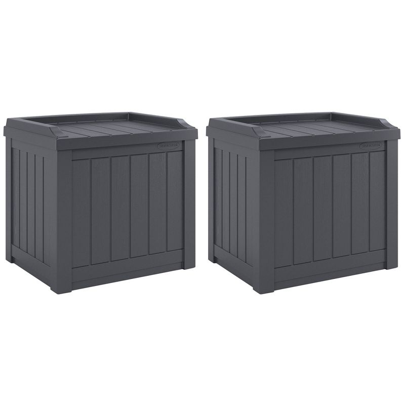Suncast 22-Gallon Indoor or Outdoor Backyard Patio Small Storage Deck Box with Attractive Bench Seat and Reinforced Lid, Cyberspace (2 Pack), 1 of 7
