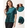 INSPIRE CHIC Women's Regular Fit Velvet Solid Round Neck Short Sleeve T-Shirt - 2 of 4