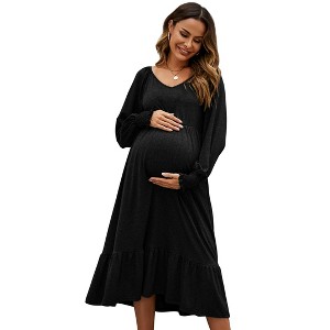 Clearlove Women's Maternity Dress Ruffle Long Sleeve Pregnancy Clothes - 1 of 4