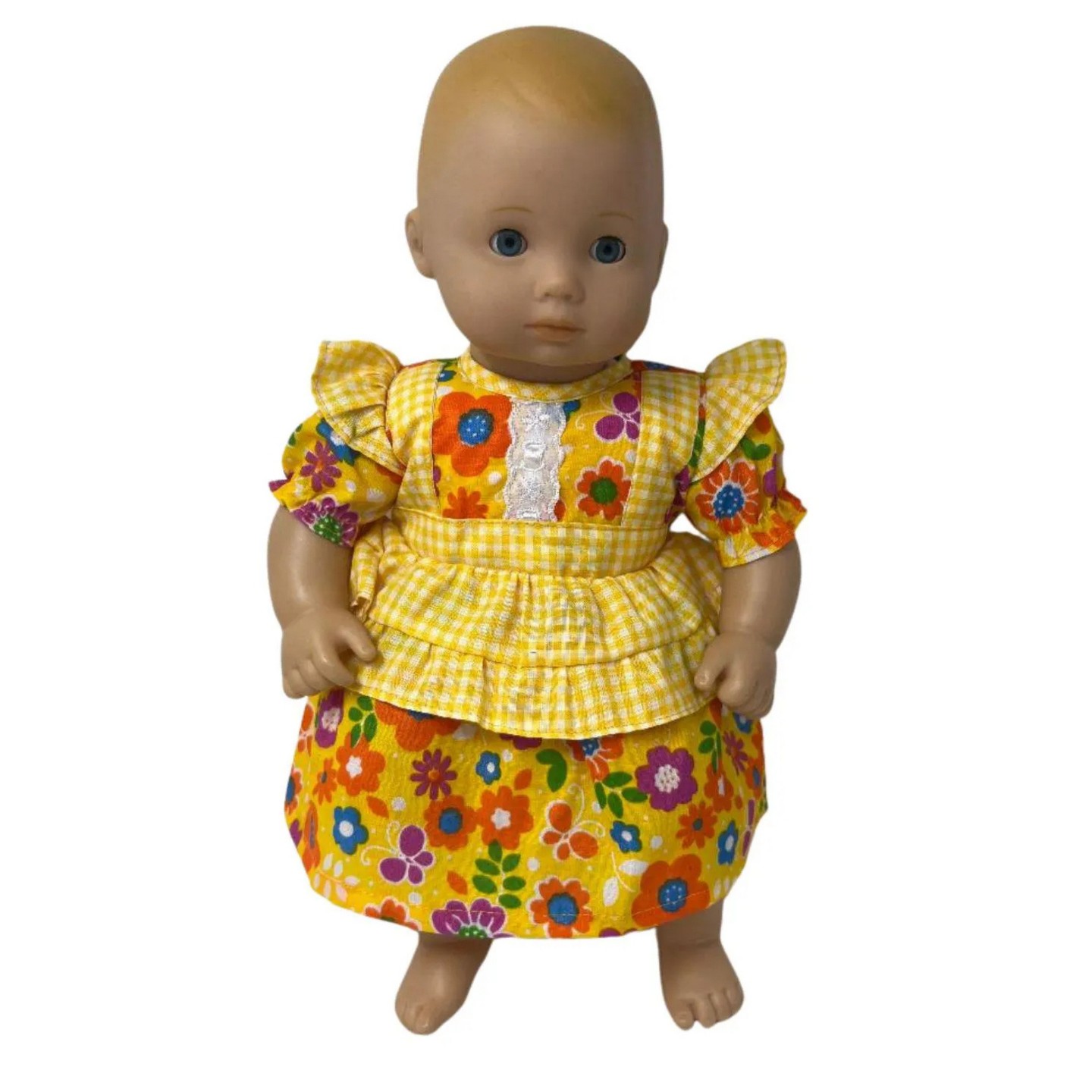 Детские аксессуары для кукол Doll Clothes Superstore Bright Yellow Floral Ruffle Dress for 15 Inch Baby Dolls, цвет: Яркий жёлтый — фото 2