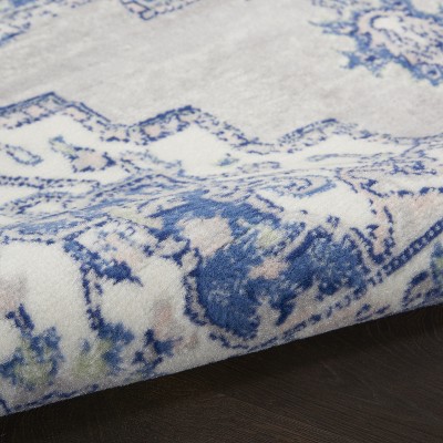 Transitional Grey Blue Floral Medallion 4' x 6' Synthetic Rug