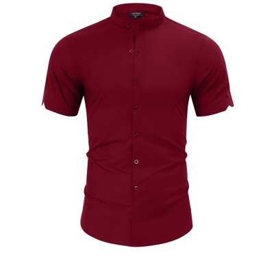 Men's Muscle Dress Shirts Banded Collar Short Sleeve Casual Button Down Shirt