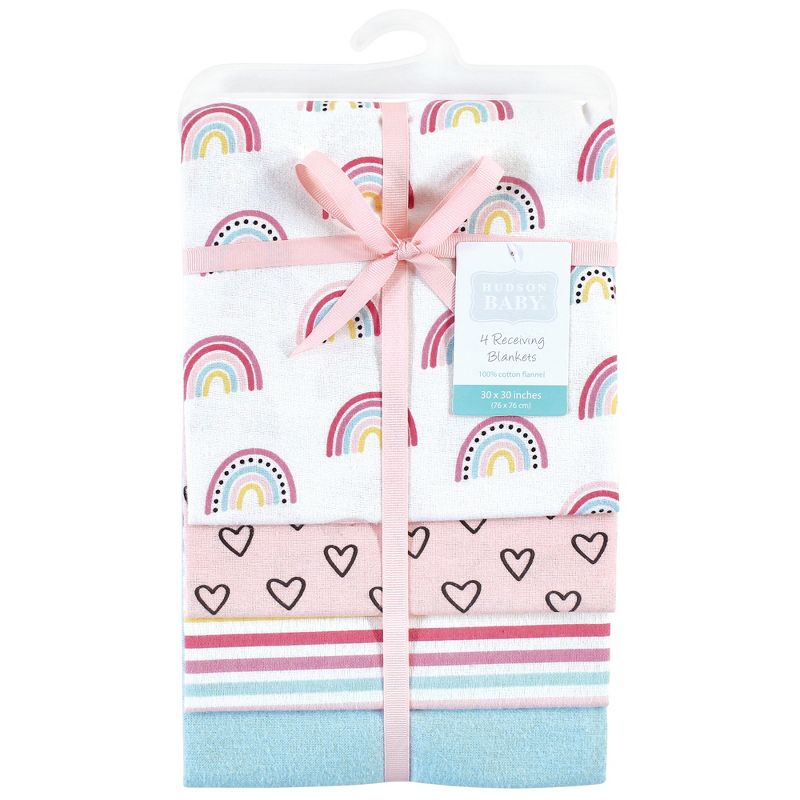 Hudson Baby Infant Girl Cotton Flannel Receiving Blankets, Modern Rainbow, One Size, 3 of 8