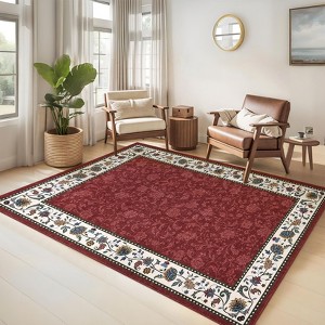 Washable Rugs for Bedroom Farmhouse Floral Floor Mats with Non-Slip Backing, Ultra-Soft Low Pile Living Room Carpet - 1 of 4
