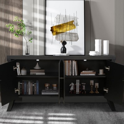Elegant And Functional 4 Door Curved Wooden Decorative Storage Cabinet Ideal for Kitchen Bedroom  Laundry Room and Living Room-Masion boucle