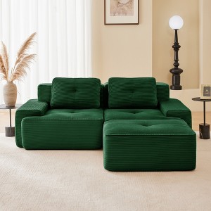 QingMoon 117" L-Shaped Sectional Sofa, Corduroy 3-Seater Couch with Pearl-like Piping and Tufted Design for Living Room and Apartment, No Assembly - 1 of 4