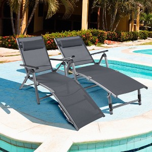 Costway Patio Folding Aluminum Lounge Chair Chaise Adjustable Back Armrest Headrest - 1 of 4