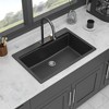 Gulches Black Composite Granite Quartz Single Bowl Drop-in Waterfall Workstation Sink with Pull-Out Faucet, 33"x22" - 3 of 4