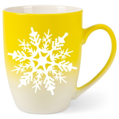 Elanze Designs Snowflake Bold Line Two Toned Ombre Matte Yellow and White 12 ounce Ceramic Stoneware Coffee Cup Mug