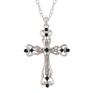 Alilang Vintage-Inspired Gothic Cross Pendant Necklace with Black Crystal Accents - 1 of 4