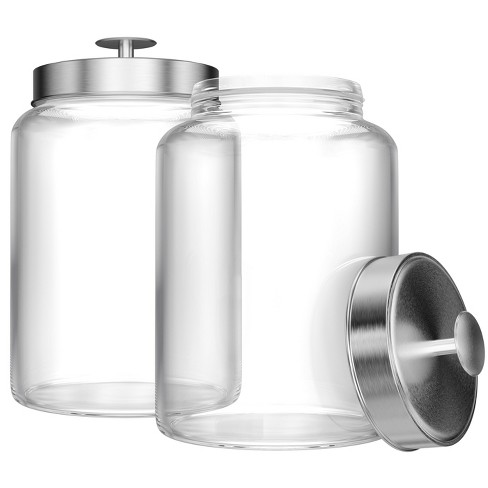 Kook Glass Kitchen & Apothecary Canisters, 1 Gallon, Set of 2, Silver