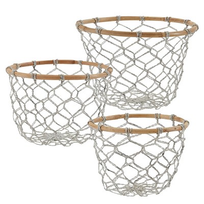 Park Designs Round Fishnet Wire And Wood Basket Set