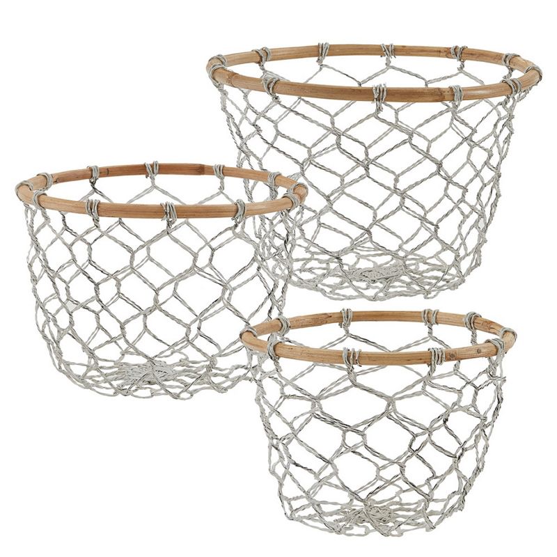 Park Designs Round Fishnet Wire And Wood Basket Set, 1 of 4